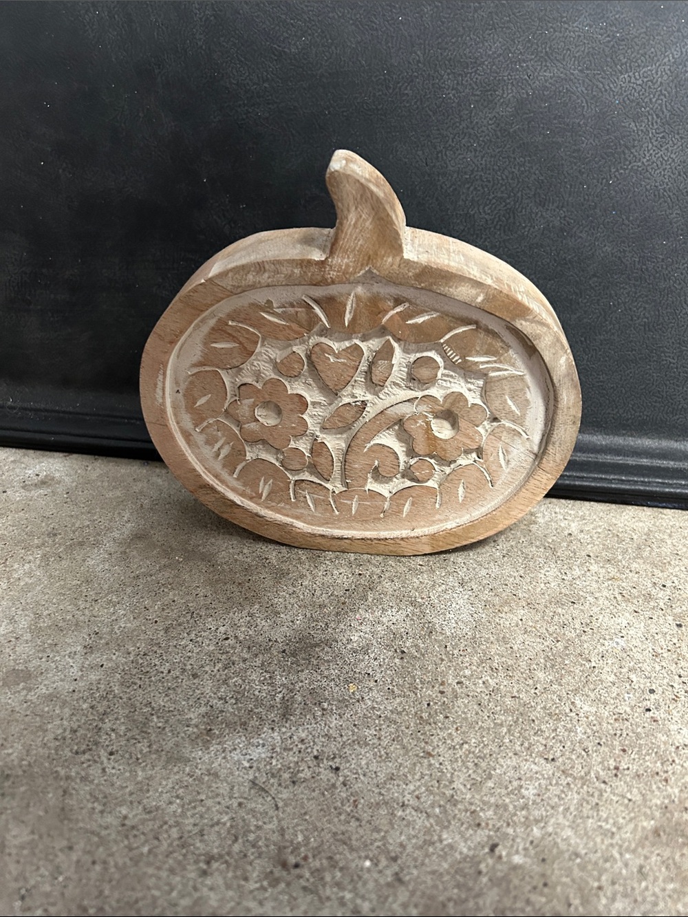Carved Wooden Pumpkin Wall Accent - Natural Wood